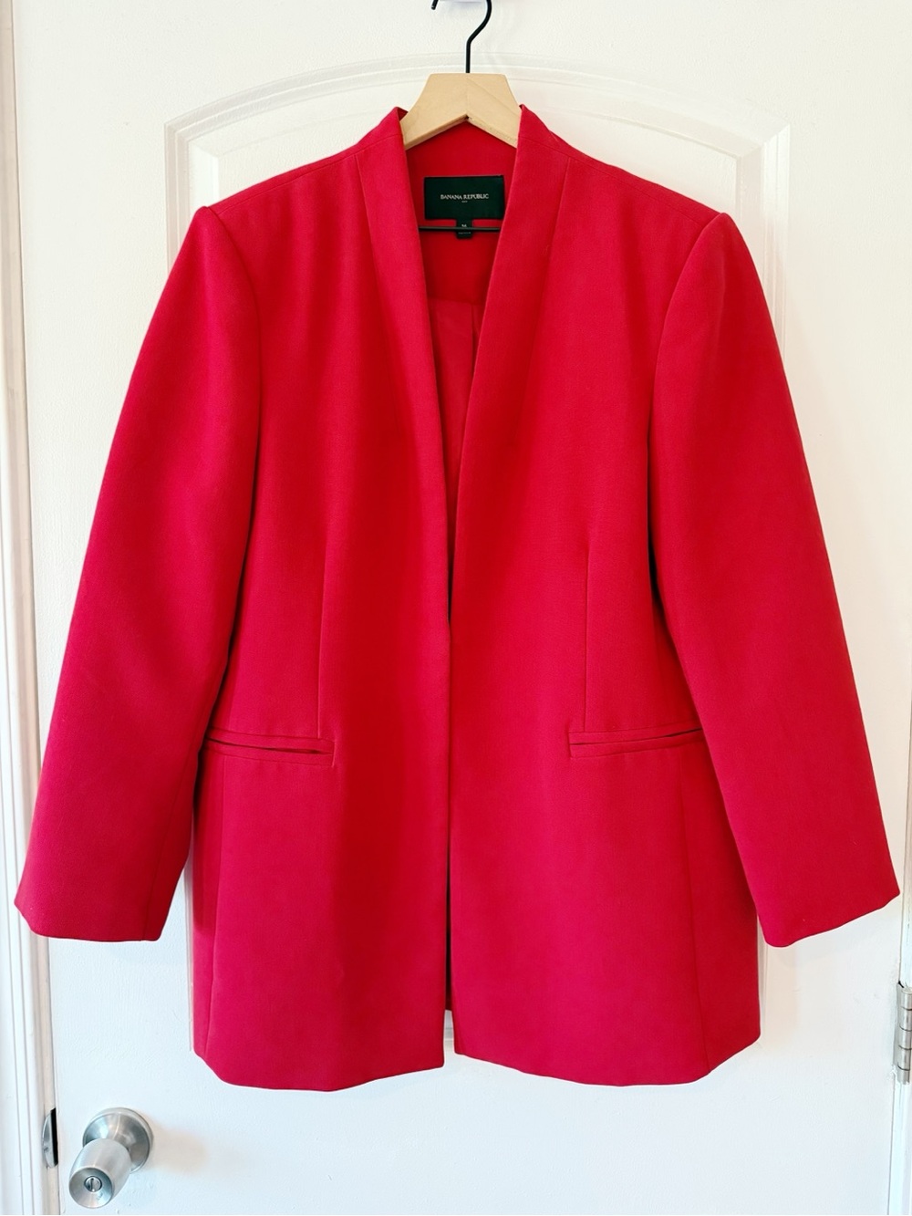 BANANA REPUBLIC Collarless Blazer Washable Red Chakra Sz 16 Longline Business
